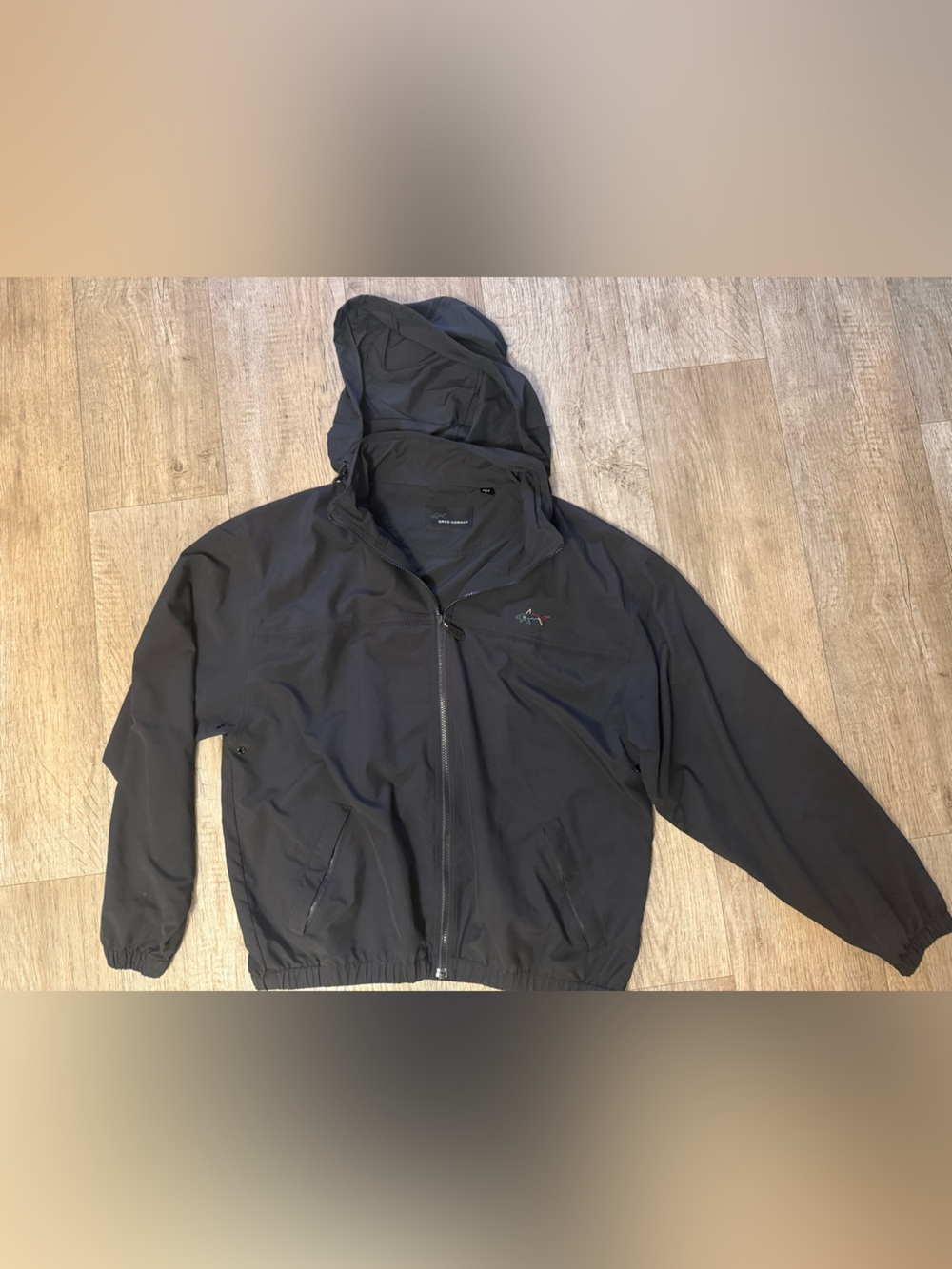 Greg Norman Collection Black Hooded Windbreaker Jacket